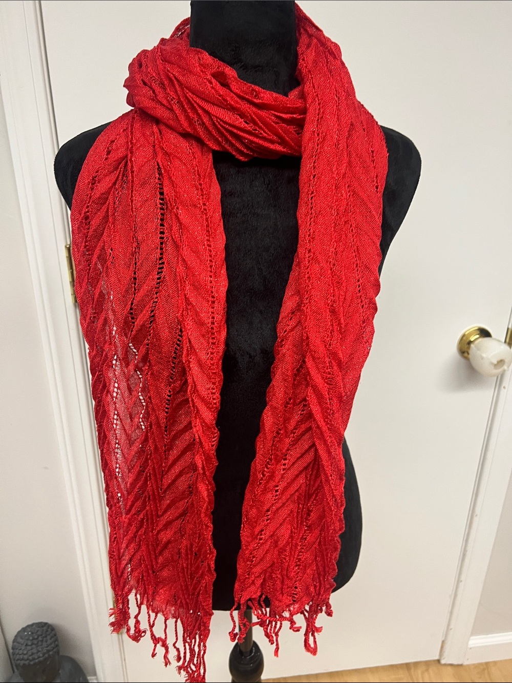 Source Unknown Red Textured Fringe Scarf - Women's Accessory